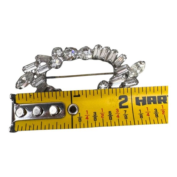 Vintage Weiss Rhinestone Oval Brooch Statement Baguette Elegant Crystal Pin 2.5" - Picture 4 of 5